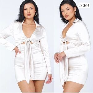 Princess Polly Champagne Satin Long Sleeve Dress